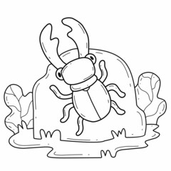animals coloring book alphabet. Isolated on white background. Vector cartoon stag beetle.