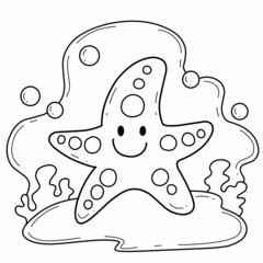 animals coloring book alphabet. Isolated on white background. Vector cartoon starfish.