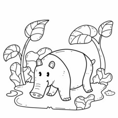 animals coloring book alphabet. Isolated on white background. Vector cartoon tapir.