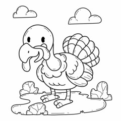 animals coloring book alphabet. Isolated on white background. Vector cartoon turkey.