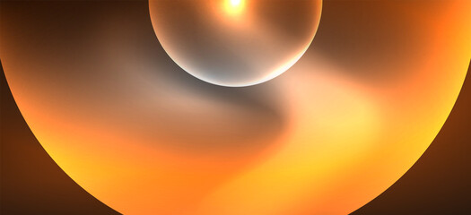 Abstract background with neon glowing light effects. Round shapes, triangles and circles. Wallpaper for concept of AI technology, blockchain, communication, 5G, science, business and technology