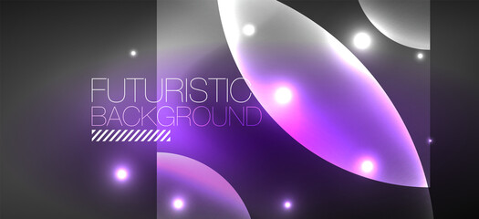 Abstract background with neon glowing light effects. Round shapes, triangles and circles. Wallpaper for concept of AI technology, blockchain, communication, 5G, science, business and technology