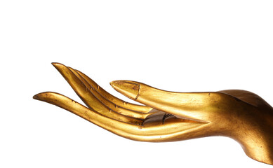 Buddha Hands make form wood and pain gold color.white background