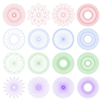 A set of guilloche. Various shapes spirographs for design