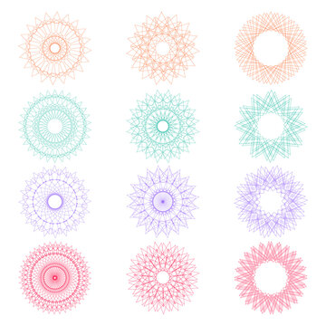 A set of guilloche. Various shapes spirographs for design