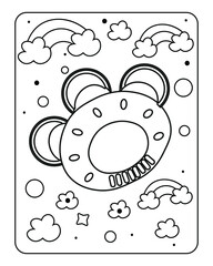 Baby toy coloring page, kids coloring page, toy line art design,