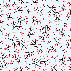 Decorative branches with berries pattern seamless