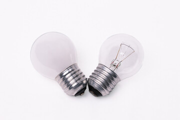Two tungsten electric light focus classic model with white background and copy space
