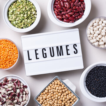 Variety of legumes, lentils, beans, plant based vegan protein source