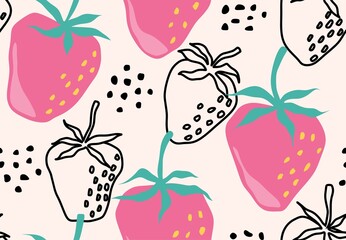 Hand drawn strawberry seamless pattern. 