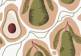 Gardinen Küche Muster  Seamless pattern with avocado. vector illustration  © andin