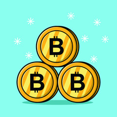 stacking gold cryptocurrency coins isolated flat cartoon illustration isolated background