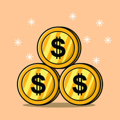 stacking gold cryptocurrency coins isolated flat cartoon illustration isolated background