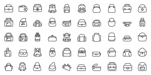 Bag icons pack. Bags and suitcases icons. Vector illustration. Detailed outline icons