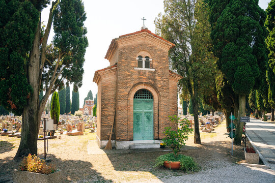 Venice, Italy - Sep, 2021: Architecture inside Cimitero di San Michele, Venice