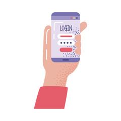 hand with login smartphone