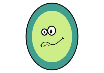 Funny oval shape with green shade and big eyes and smile