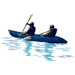 Foto op Canvas Kayaking adventure in the lake illustration graphic vector © Phuttan