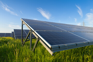 A lot of solar panels in a solar energy power plant used to produce electricity from the sunlight....