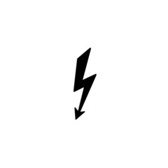 Black lightning bolt simple flat icon. storm or thunder and lightning strike sign isolated on white.