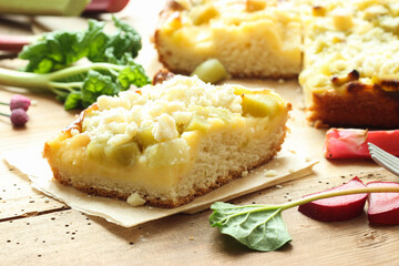 Rhabarberkuchen Stück Kuchen Blechkuchen Rhabarber 