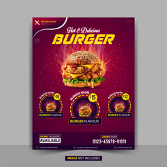 Modern food burger restaurant business flyer design template for social media advertisement full vector eps