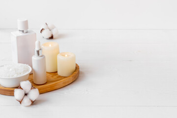 Makeup white cosmetics bottles. Packaging for cosmetic products