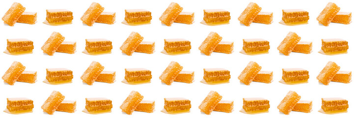 Many organic honey combs on white background