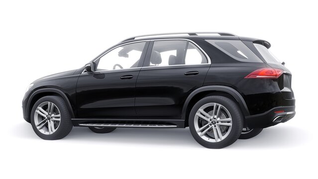 Paris. France. March 26, 2022. Mercedes-Benz GLE 2020. Expensive premium mid-size SUV for every day for work and family. Black car model on a white isolated background. 3d illustration