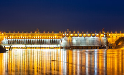 View of the dam of a hydroelectric power station on the river