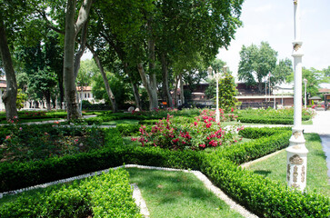 View of historical urban Gulhane Park in the Eminonu district of Istanbul. Turkey.