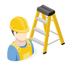 Builder ladder. Vector 3d line isometric, color web icons, new flat style. Creative design idea for infographics.