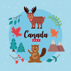 Obraz na płótnie Canvas canada day lettering with animals