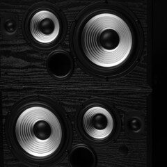 Closeup view of black loudspeakers