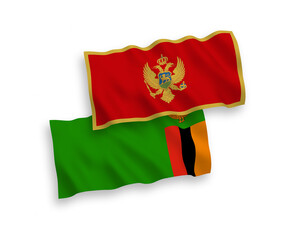 Flags of Montenegro and Republic of Zambia on a white background