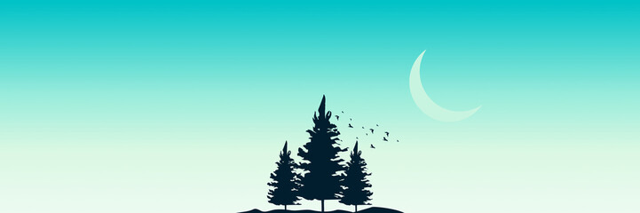 Fototapeta premium tree silhouette landscape vector illustration good for wallpaper, background, backdrop, web, banner, design template and tourism