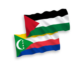 Flags of Union of the Comoros and Palestine on a white background