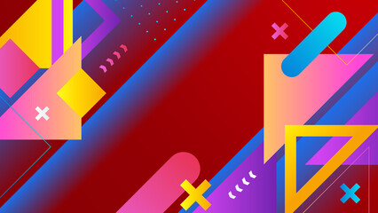 Abstract orange red blue white colorful geometric light triangle line shape with futuristic concept presentation background