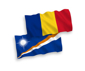 Flags of Romania and Republic of the Marshall Islands on a white background