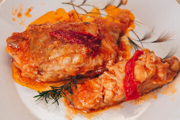 cod fillet, grilled fish with tomato sauce