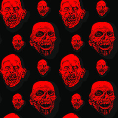 Terrible face red on black background, seamless pattern, texture for fabric design, wallpaper and tile, vector illustration