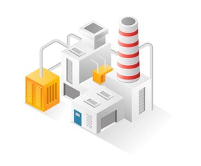 Flat isometric illustration concept. factory building with chimney and electricity