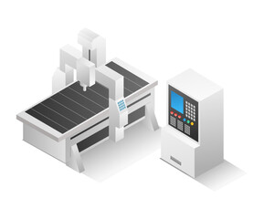 Flat isometric illustration concept. cnc router machine app