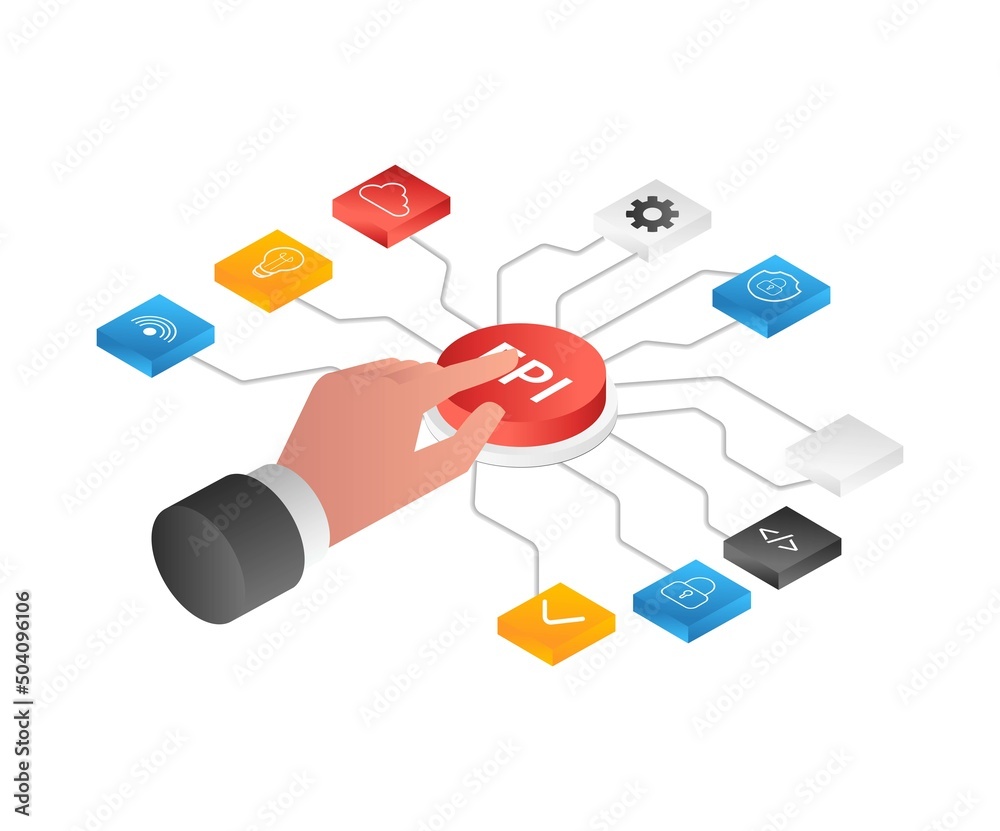 Aufkleber flat isometric illustration concept. API application network program
