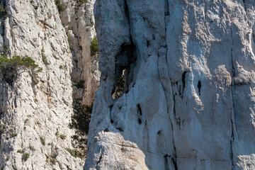 Limestone cliffs near Cassis, boat excursion to Calanques national park in Provence, France
