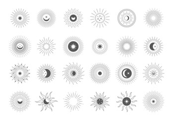 Sun line logo. Bohemian decorative symbol for logo, emblem and banner. Vector sun geometric symbols