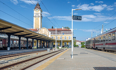 The central railway station of Burgas Bulgaria.Burgas is surrounded by the Burgas Lakes and located...