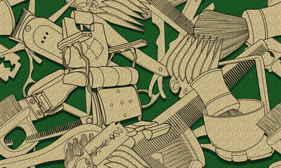 Obraz premium Seamless barber tools pattern illustration, pattern for fabric and wallpaper, for design and decoration.