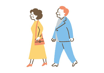 散歩している高齢夫婦_色