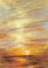 Painting with clouds and sunset
